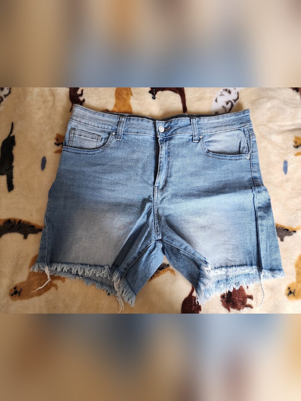 Zenana Outfitters Light Blue Frayed Hem Denim Shorts In Size XL.